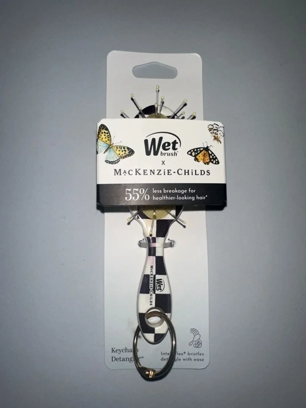 Wet brush x Mackenzie-Childs Keychain Detangler Brush White Black Courtly Check